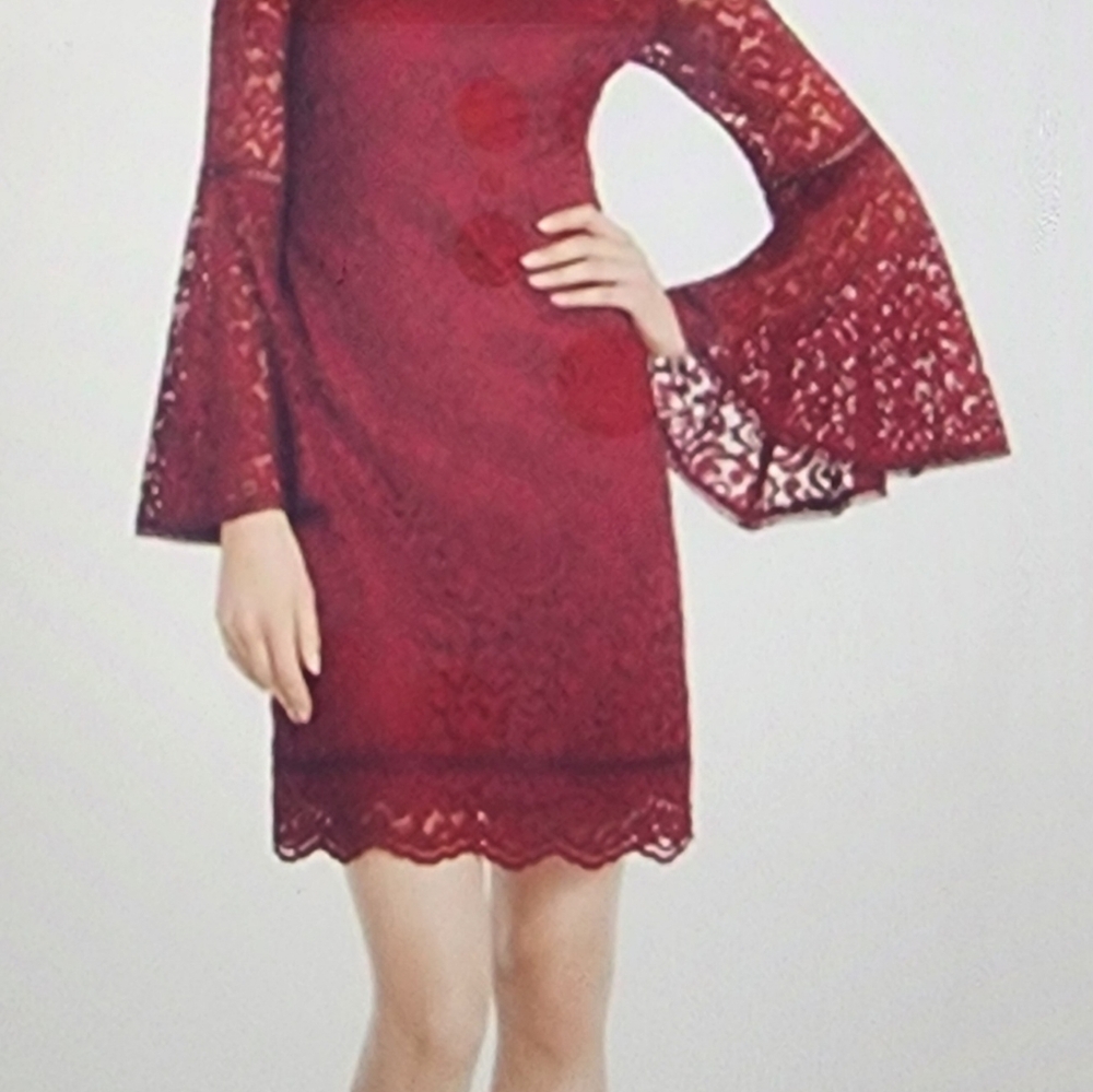 NWT WHBM Maroon Bell Sleeve Lace Shift Dress